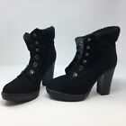 XXI 103-231 Women's Black Suede Round Toe Lace Up Block Heeled Ankle Boots US 6