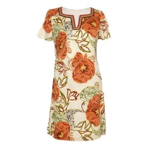 DANA BUCHMAN Ivory Bold Floral Stretch Cotton Global Fusion Sheath Dress 8 - Picture 1 of 6