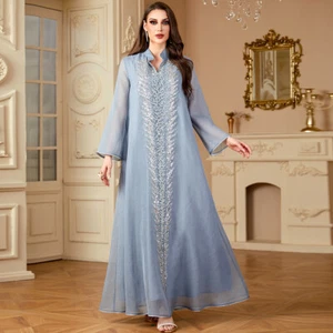Women Muslim Kaftan Abaya Embroidery Maxi Dress Dubai Arab Caftan Clothing - Picture 1 of 14