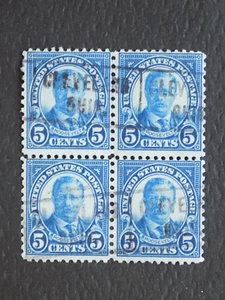 (1) USED BLOCK OF (4) PRECAN. stamps-5 ROOSEVELT, W/A CLEVELAND, OHIO, P/C-5-21 - Picture 1 of 2