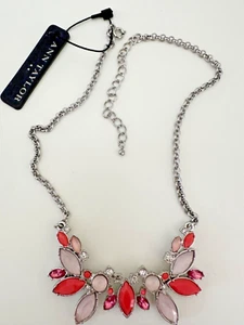 Ann Taylor Necklace Statement Pink Coral Cluster Crystals Silver Tone NEW - Picture 1 of 5