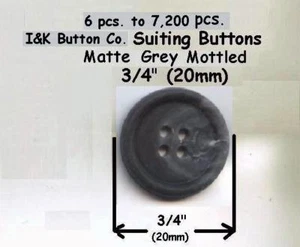 144 piezas. hasta 7200 piezas. Botones de traje moteado gris de 3/4" (20 mm) 4 agujeros mate - Imagen 1 de 1