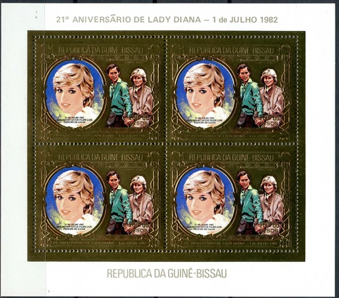Guinea-Bissau 1982, Lady Diana Overp. Prince William, Gold Foil Mid Block 646 A Cover