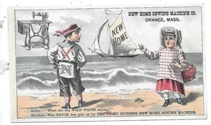 New Home Sewing Machine, Brother And Sister At Beach Victorian Trade Card - Picture 1 of 2