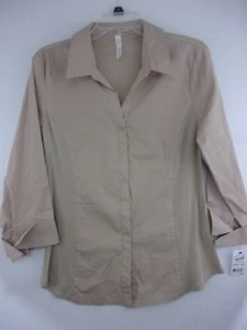 NEW NY Collection Womens Large Sesame Casual 3/4 Slv Button Front Blouse Shirt  - Picture 1 of 3