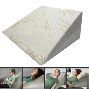 Bamboo Large Wedge Pillow Memory Foam Back Support Acid Reflux Raised Bed Foam - Picture 1 of 11