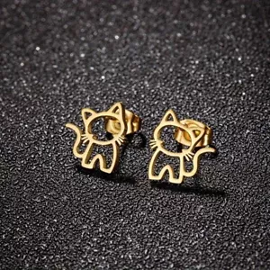 Stainless Steel Cat Earrings Cute Kawaii Cat Animal Stud Earrings - Picture 1 of 3