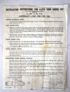 INSTRUCTIONS FOR 4-LITE TURN SIGNAL KIT NO. 615 or T-15 “CHEVY” 1949 50 51 52 - Picture 1 of 6