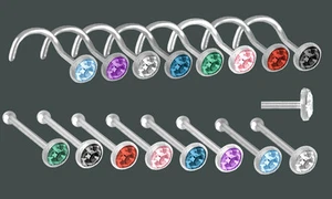 925 ECHT SILBER ☺ Nasenpiercing Nasenstecker platt, blau-lila-grün-weiß-rot-pink - Picture 1 of 24