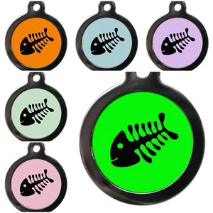 Cat Kitten ID tag Funky Fishbone tag in 6 colour options - Picture 1 of 14