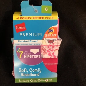 Hanes Premium Girls Hipster Briefs, Size 6 underwear, 7 Pack, NEW, 6203 @ #26 - Picture 1 of 4