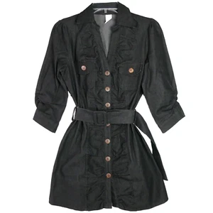 A'gaci Womens Size L Dress Belted Black Denim Pockets - Picture 1 of 14