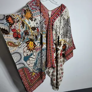 Chicos Modal Poncho Top Size S/M Red Floral Kimono Sleeve Lightweight Pullover - Picture 1 of 5
