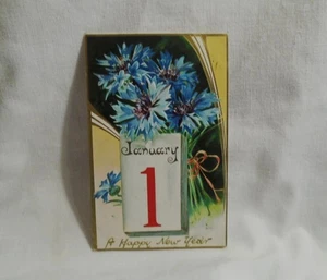 1 de enero Feliz Año Nuevo Cornflowers Antigua Postal en relieve 1908  - Imagen 1 de 2