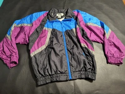 Chaqueta cortavientos vintage Oleg Cassini adulto grande púrpura negra cremallera completa Foto 1 de 4