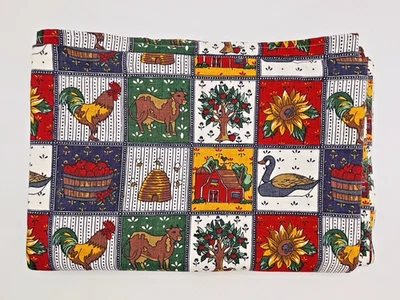 Vintage JOAN KESSLER Fall Countrycore Squares Farm Fabric Tablecloth 76" x 58" - Image 1 of 4