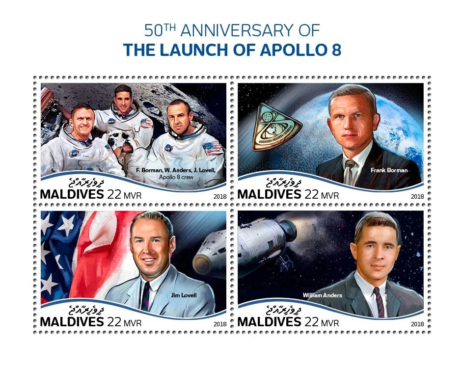 Space Apollo 8 MNH Stamps 2018 Maldives M/S - Image 1 of 1