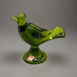 Viking Glass Robin Bird In Avocado Green With Partial Sticker - Picture 1 of 5