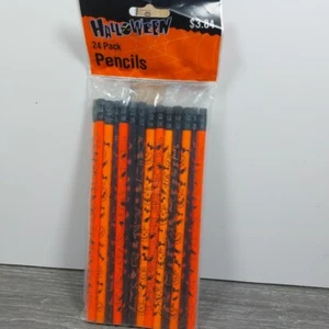 Matite vintage Halloween dolcetto o scherzetto confezione da 24 nuove con scatola fantastiche gomme nere! - Foto 1 di 6