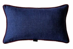Plaid Blue Glen / tinta unita rosso navy con piping in seta fantasia blu, 48x28 - Foto 1 di 4