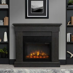 Electric Fireplace Real Flame Crawford Built In Look IR Heater Black or Gray - Picture 1 of 14