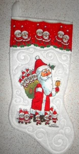 Vintage Embossed Felt Christmas Stocking GIORDANO Silly SANTA & Mini Santa's 19" - Picture 1 of 3