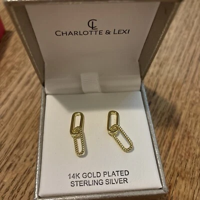 Pendientes CHARLOTTE & Lexi Chapados en Oro 14K Plata de Ley Cuerda Eslabones Cuelgan NUEVO Foto 1 de 4