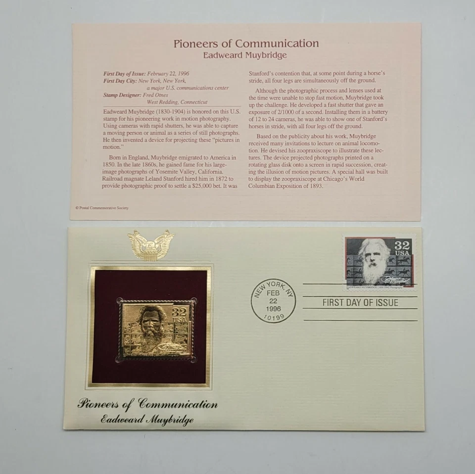 4 Pioneers of Communication 22kt Gold Stamp 32 Cent February 22, 1996. STP54 - Image 1 of 4