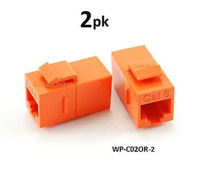 2-PACK CAT6 Female/Female RJ45 Ethernet Orange Keystone Jack Coupler, WP-C02OR - Image 1 of 2