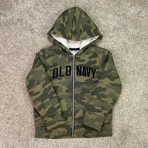 Old Navy Sweatshirt Kids Boys XS (5) Camo Full Zip Hoodie Sherpa Thumbholes Army - Picture 1 of 24