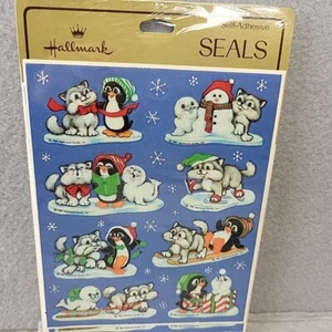 Vintage Hallmark Frosty Friends Weihnachten Aufkleber Siegel, Neu in Verpackung 4 Blätter, 1981 - Bild 1 von 4