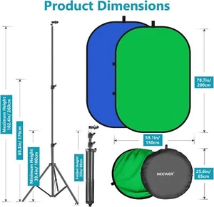 Fovitec 7'6" Muslin Backdrop & Reflector Clip, Stand with Double-Sided Pop Up - Picture 1 of 26