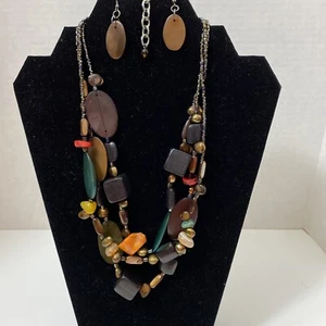 Handgefertigtes Set aus Halskette und Ohrringen. 3 Strang Halskette. Chunky. fh ohrringe - Bild 1 von 8