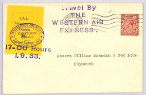 GB AIR MAIL FIRST FLIGHT Cover WESTERN AIR EXPRESS *IAL*Stamp 1933 Plymouth ZE22 - Picture 1 of 6