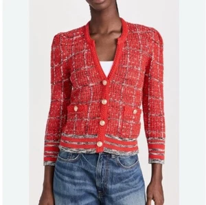 L'Agence Jenni Puff Sleeve Cardigan Red S NWOT - Picture 1 of 11