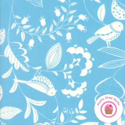 WING and LEAF Peacock Blue 10060 15 Gina Martin & Moda QUILT FABRIC Bird - Image 1 of 2