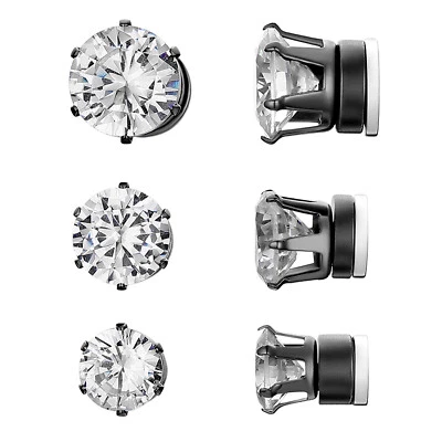 Pendientes falsos tramposos con clip de circonita cúbica sin perforación magnéticos para hombres y mujeres de 6/7/8 mm Foto 1 de 4