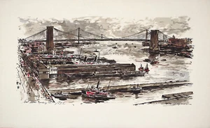 John Haymson XRare Vintage 1962 Fuera de Uso Nuevo Serigrafía East River Looking North Nueva York - Imagen 1 de 1