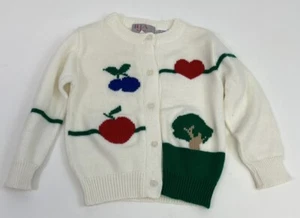 Girls Vintage HJA Cardigan Sweater Size M Apple Blueberry Heart Tree - Picture 1 of 6