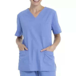 Scrubstar Unisex Solid V-Neck Scrub Top WM01T895 Ciel Blue 3XL NWT Medical - Picture 1 of 8