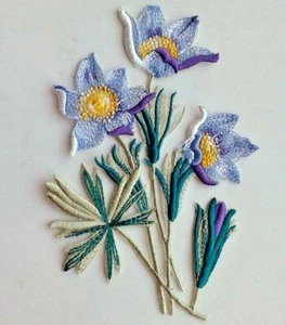 Pasque-flower Delicate Handmade Sew-On Embroidered Patch - Picture 1 of 5