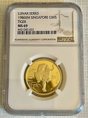 Singapore 1986 Year of Tiger 50 Singold 1/2 oz Gold NGC MS69 SKU# 4851 - Image 1 of 2