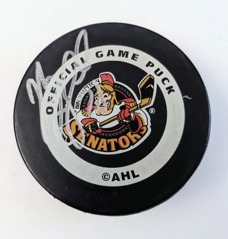 Vintage BINGHAMTON SENATORS  AHL Hockey PUCK - Autograph TIM SPENCER #21 Cover
