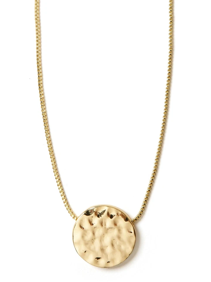 Banana Republic Gold Hammered Disc Pendant Necklace Bracelet Set of 2 PC 45