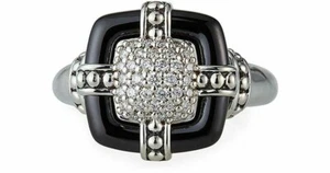 NWT LAGOS BLACK CAVIAR DIAMOND PAVE CUSHION RING SIZE 7 $1500 - Picture 1 of 3
