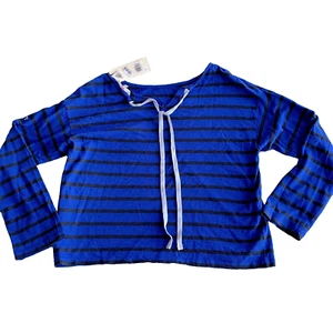 Levi's Girls Shirt Juniors Size M Striped Glitter Tie Back Blue/Black Stripe - Picture 1 of 6