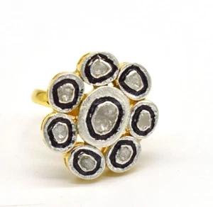 0.95 Ct Polki Diamond Ring 925 Sterling Silver Victorian Royal Beautiful Ring - Picture 1 of 4