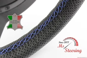 FOR PLYMOUTH VOYAGER 85-95 BLACK PERF LEATHER STEERING WHEEL COVER NAVY BLUE DBL - Picture 1 of 6