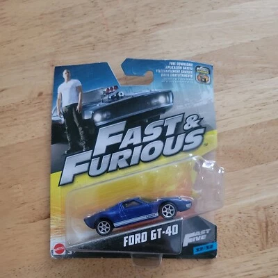 Fast & Furious Fast Five Blue Ford GT 40   1-55 scale Mattel - Image 1 of 2