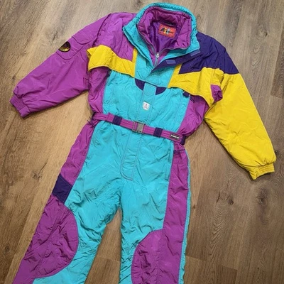 Vintage KWay Ski Suit One Piece Snowsuit Snow Bib Jumpsuit Retro 90s Mens Large - Image 1 of 4